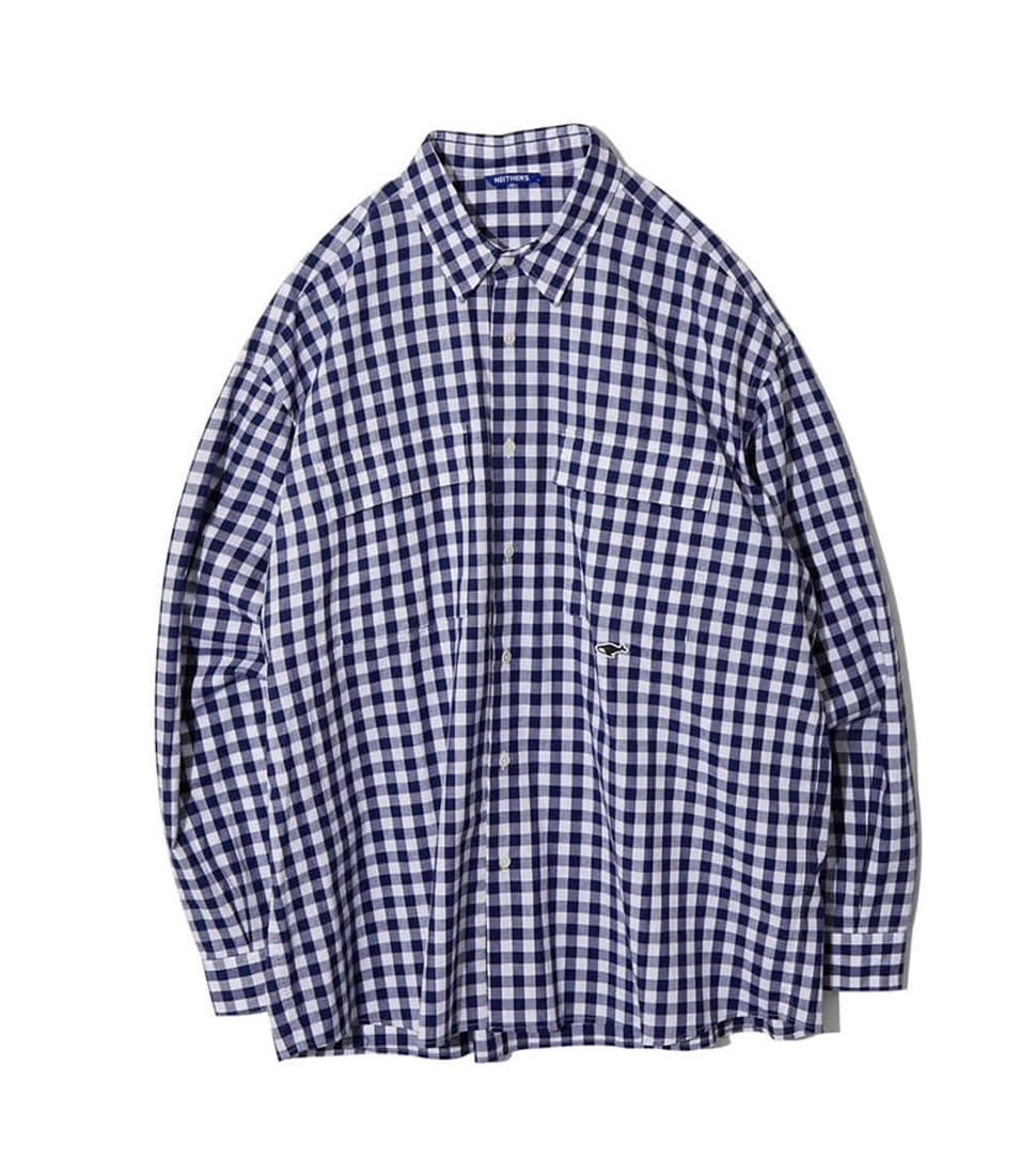 [NEITHERS] 2-POCKET WIDE SHIRT &#039;NAVY GINGHAM CHECK&#039;