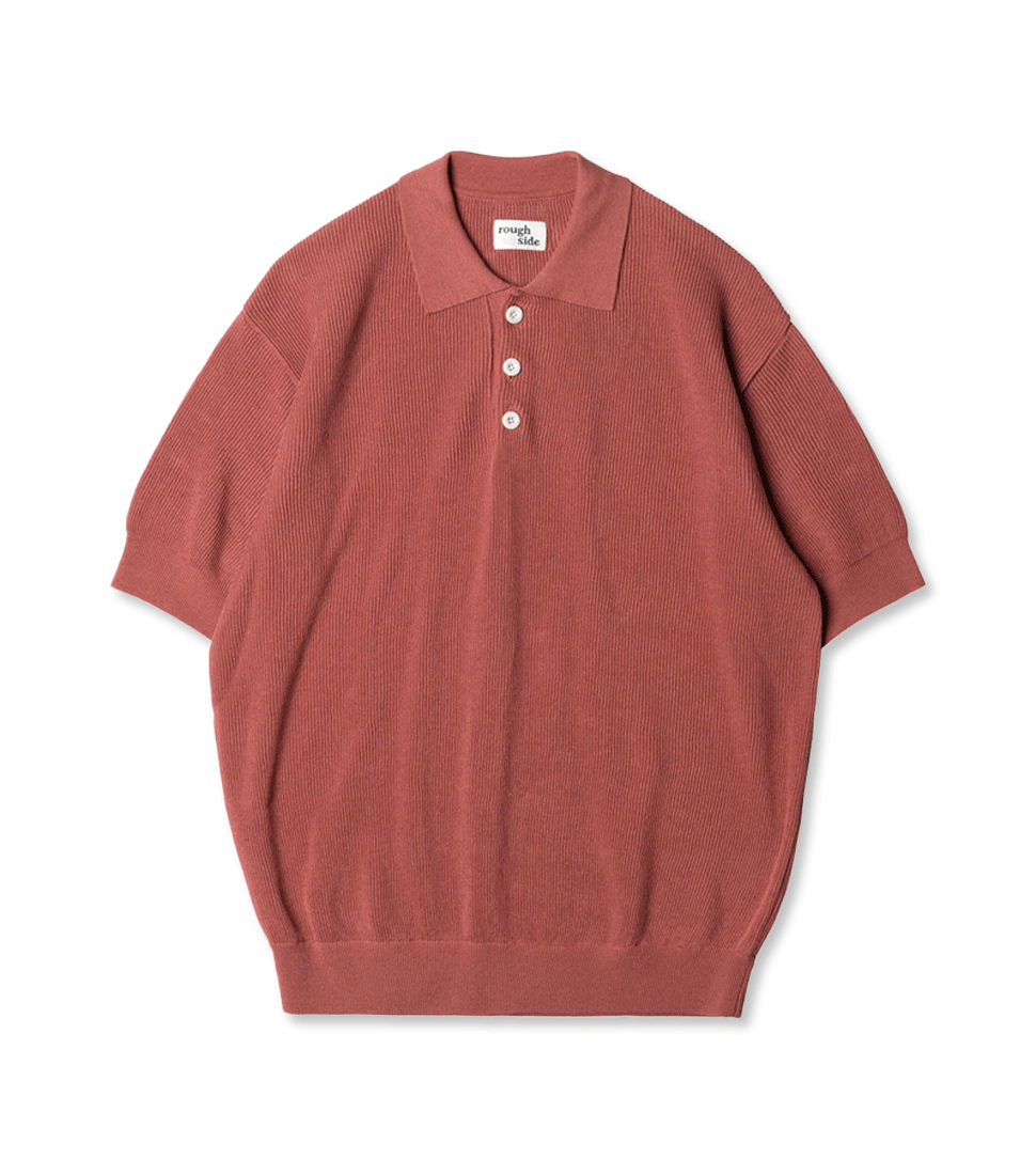 [ROUGH SIDE]COLLAR KNIT HALF SLEEVE&#039;CORAL&#039;