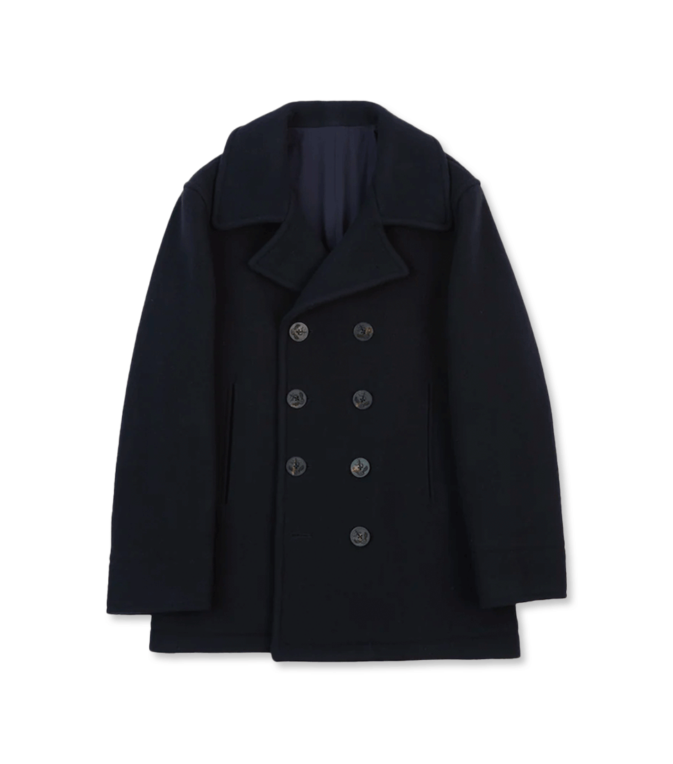 [DRAKE&#039;S]WOOL DOUBLE-BREASTED PEACOAT&#039;NAVY&#039;