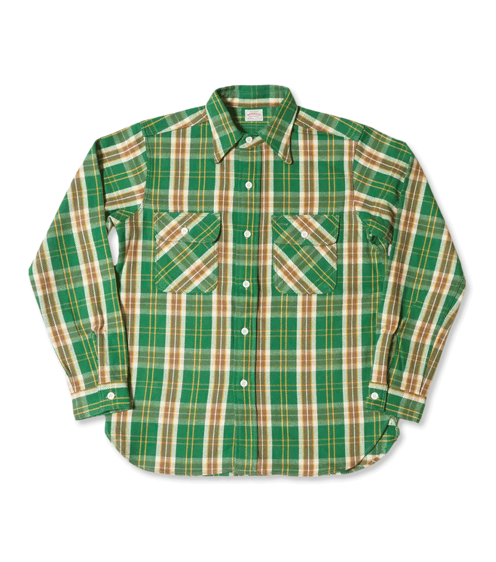 [WAREHOUSE]Lot 3104 FLANNEL SHIRTS C PATTERN ONE WASH &#039;GREEN&#039;