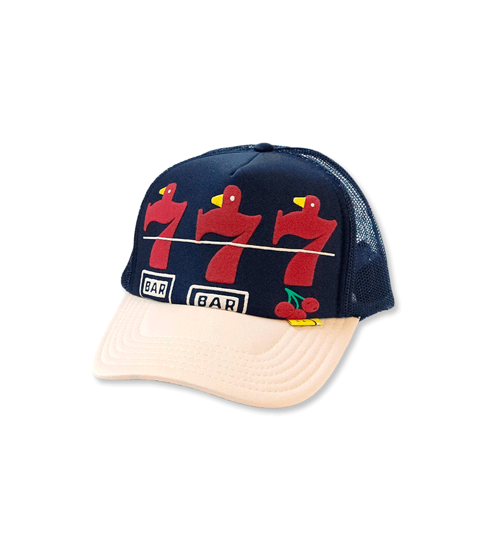 [KAPITAL] LUCKY BATTERY BIRD TRUCK CAP&#039;NAVY X ECRU&#039;