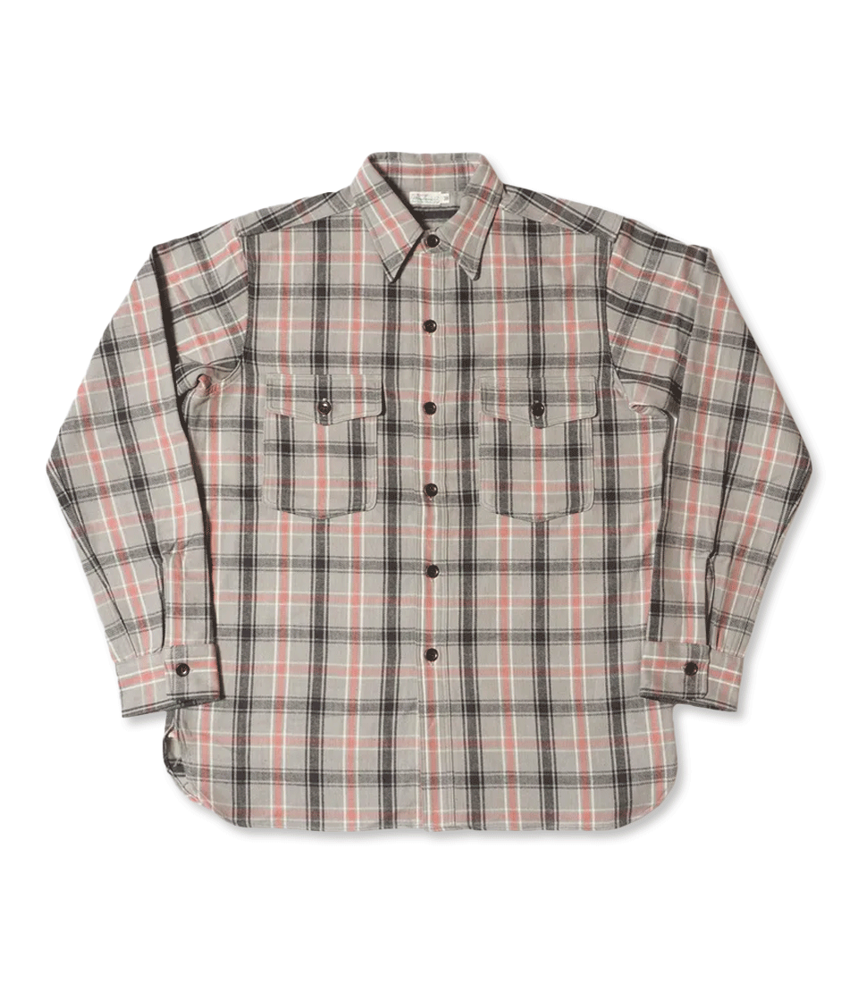 [WAREHOUSE]LOT 3022 FLANNEL SHIRTS WITH CHINSTRAP F PATTERN &#039;GREY&#039;